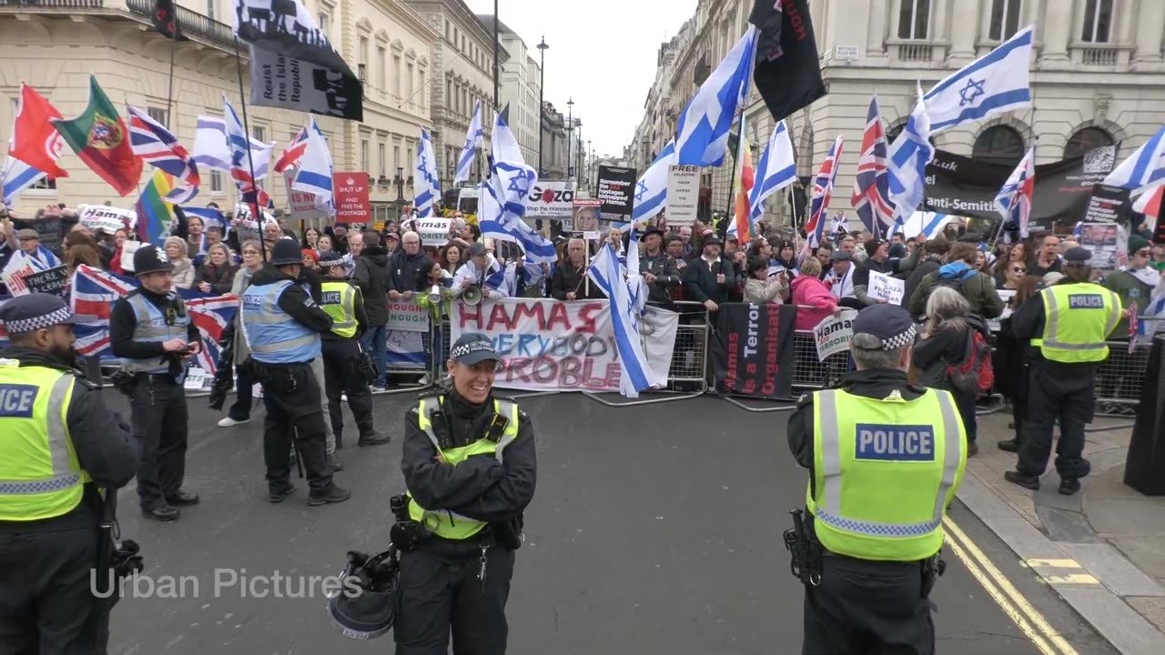 GLOBALIST PROTESTS.. pro-Palestine protesters FACE OFF with pro-Israel demo in Central London