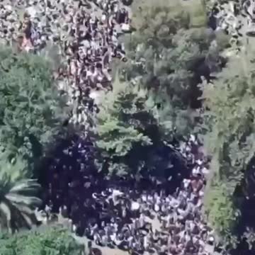 Melbourne, Australia: Drone footage of vaccine passport/lockdown protest Nov. 27, 2021
