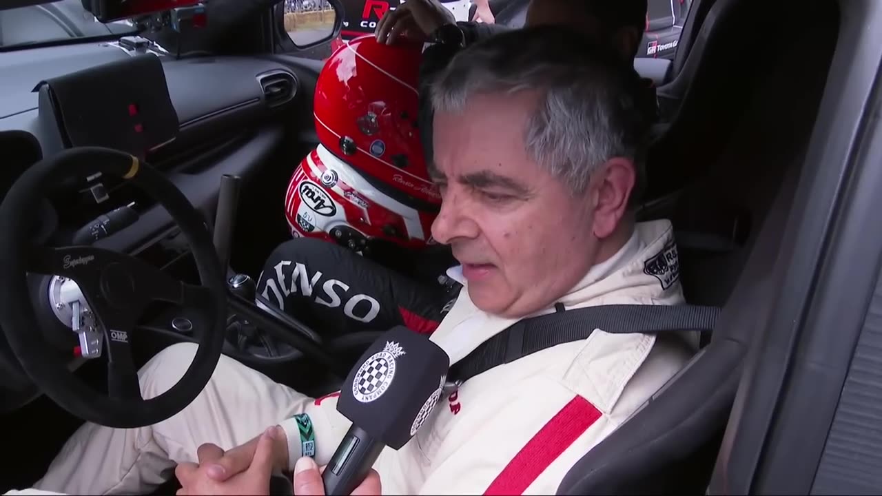 Rowan Atkinson drives hydrogen-powered Toyota GR Yaris H2 Concept at Goodwood [Mr Bean]