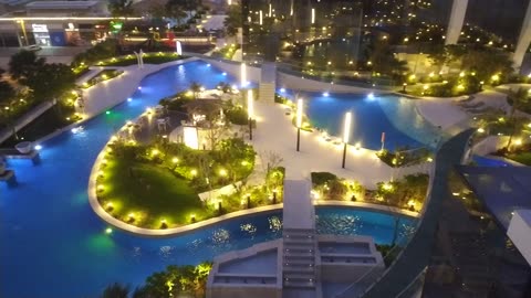 Night view of the swimming pool from the 9th floor