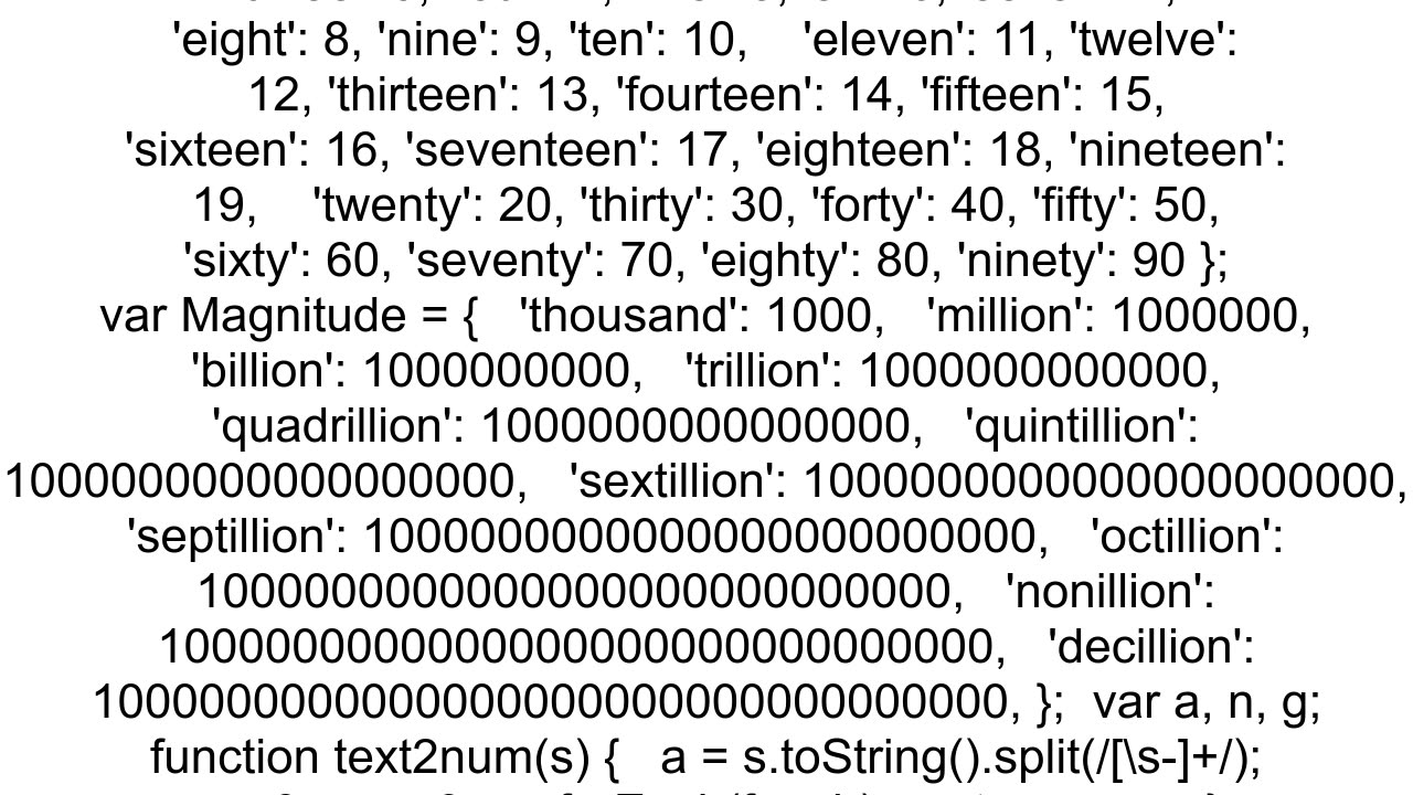 Javascript Words to numbers