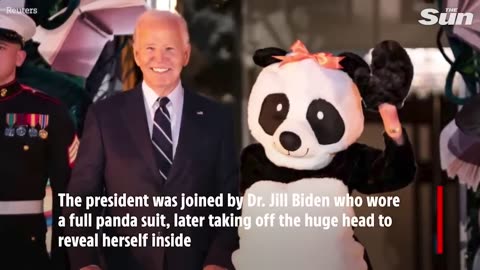 Joe Biden bites 3 babies in bizarre footage at White House Halloween party as wife dons panda suit