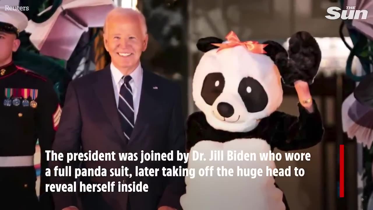 Joe Biden bites 3 babies in bizarre footage at White House Halloween party as wife dons panda suit