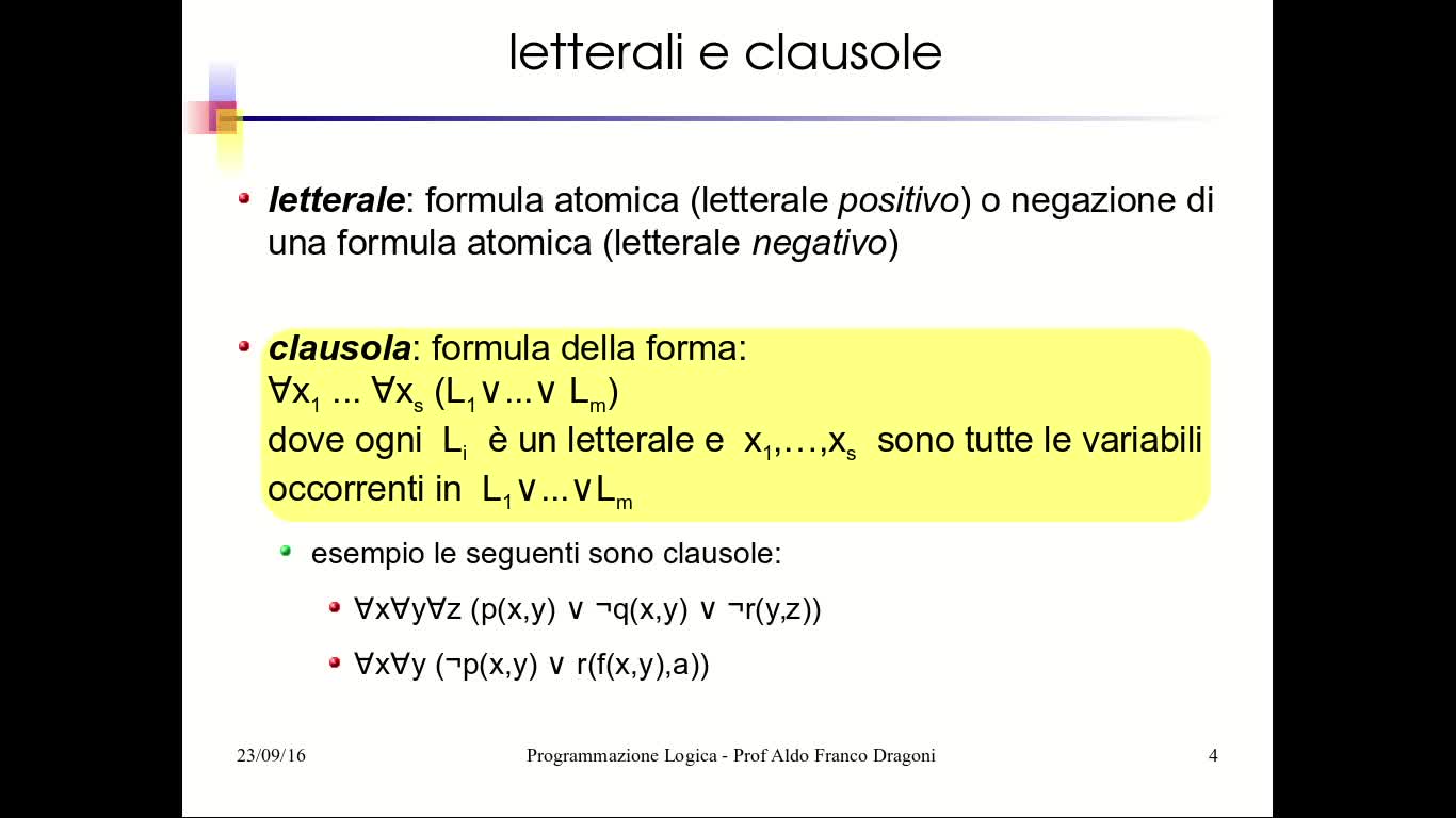 IA04: Logica del 1° Ordine: Clausole