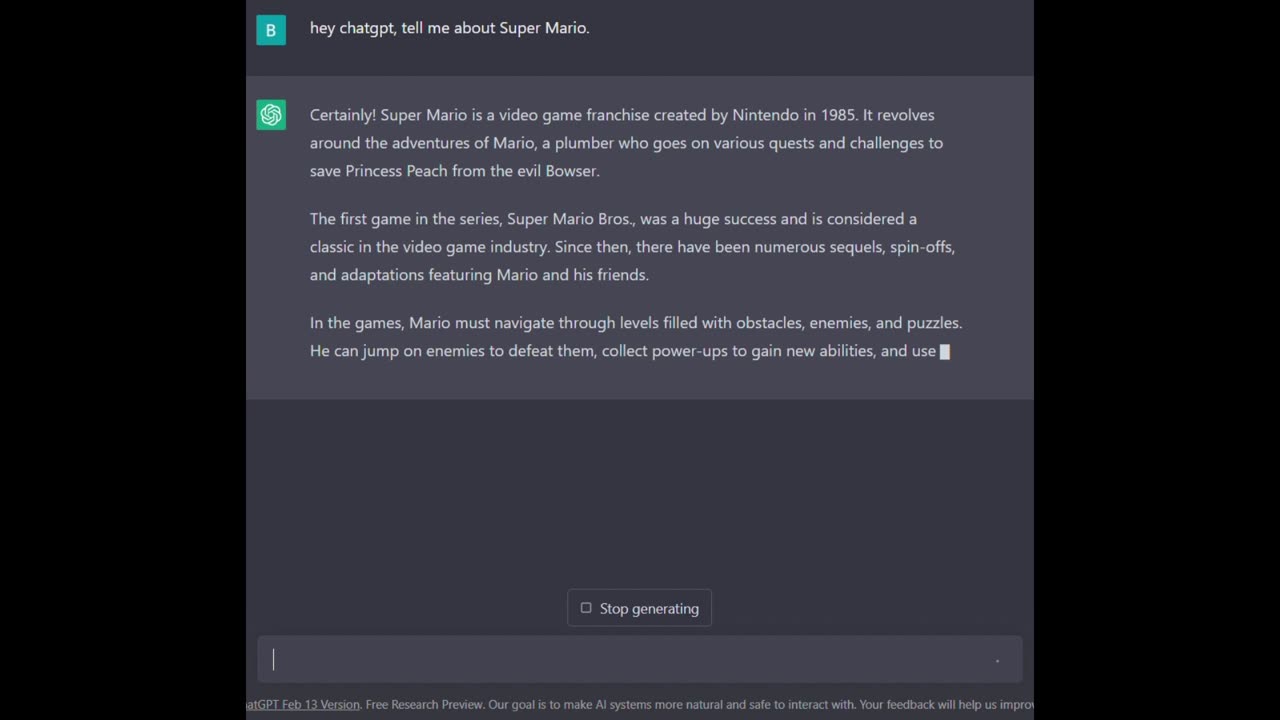ChatGPTsays about Who is Super Mario.