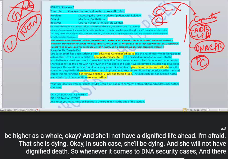 ST4.Talk to the daughter of a 87 year old man with AD who was admitted with pneumonia