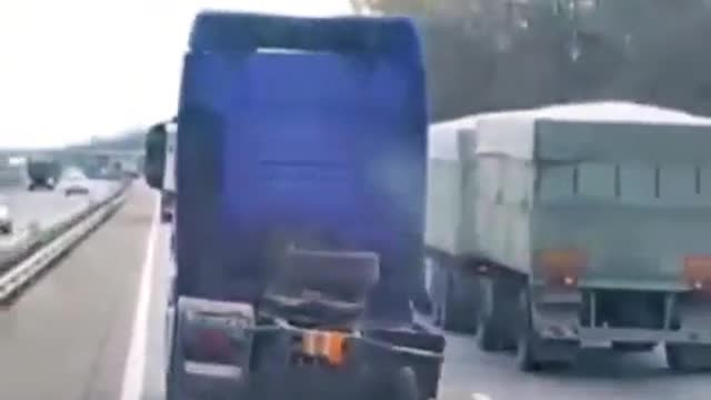 The tires of the big truck in front are too patchy.