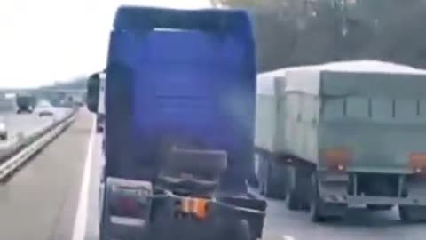 The tires of the big truck in front are too patchy.