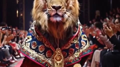 Lion walking on ramp confidently