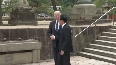 Biden, 80, stumbles while walking down steps of shrine as G7 leaders wait on him.