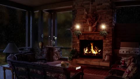 Rain and Fireplace-Cozy Fireplace, Sleep, Relax, Study