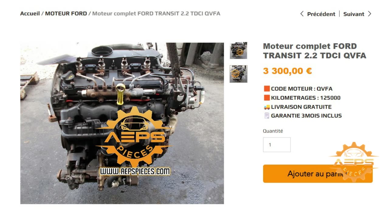 AEPSPIECES.COM - Moteur complet FORD TRANSIT 2.2 TDCI QVFA