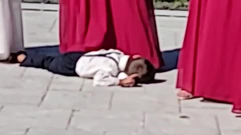 Tired Ring Bearer Takes Nap on Pillow After Successful Delivery