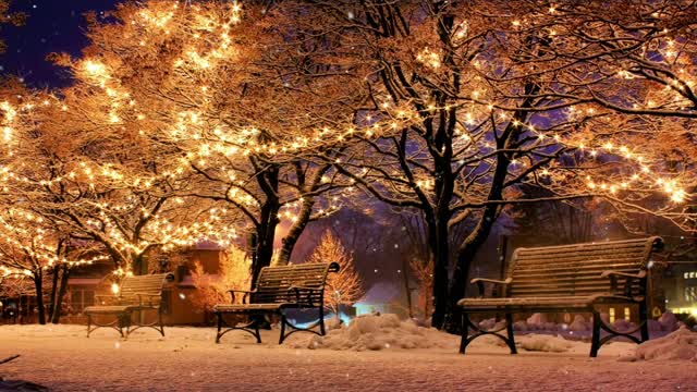 trees park bench lights christmas