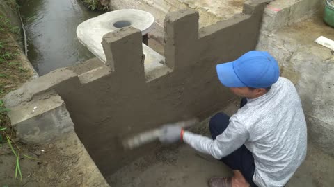 Unique mini-hydroelectric construction with one turbine and two units