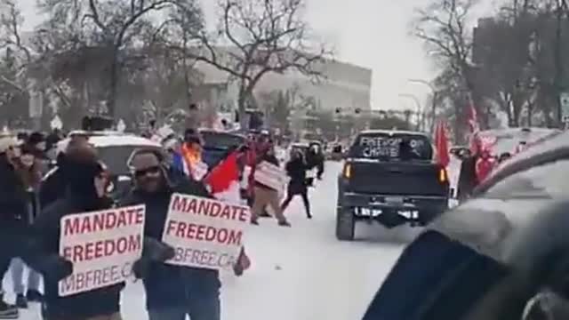 Protest in support of Freedom Convoy and removing COVID mandates in Winnipeg, Manitoba