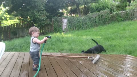 Best Friends - Russell and Cooper - Baby Laughing - Dog Bath