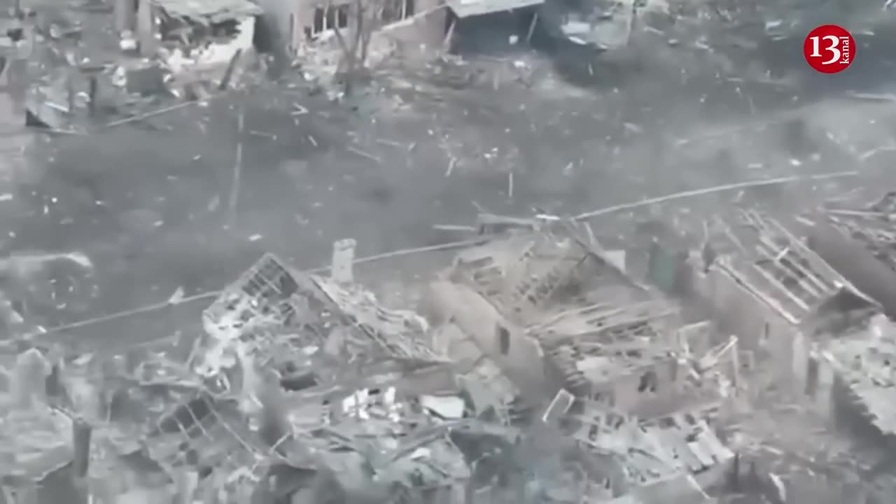 Eight Russian soldiers sheltering in destroyed houses were targeted by drones and artillery