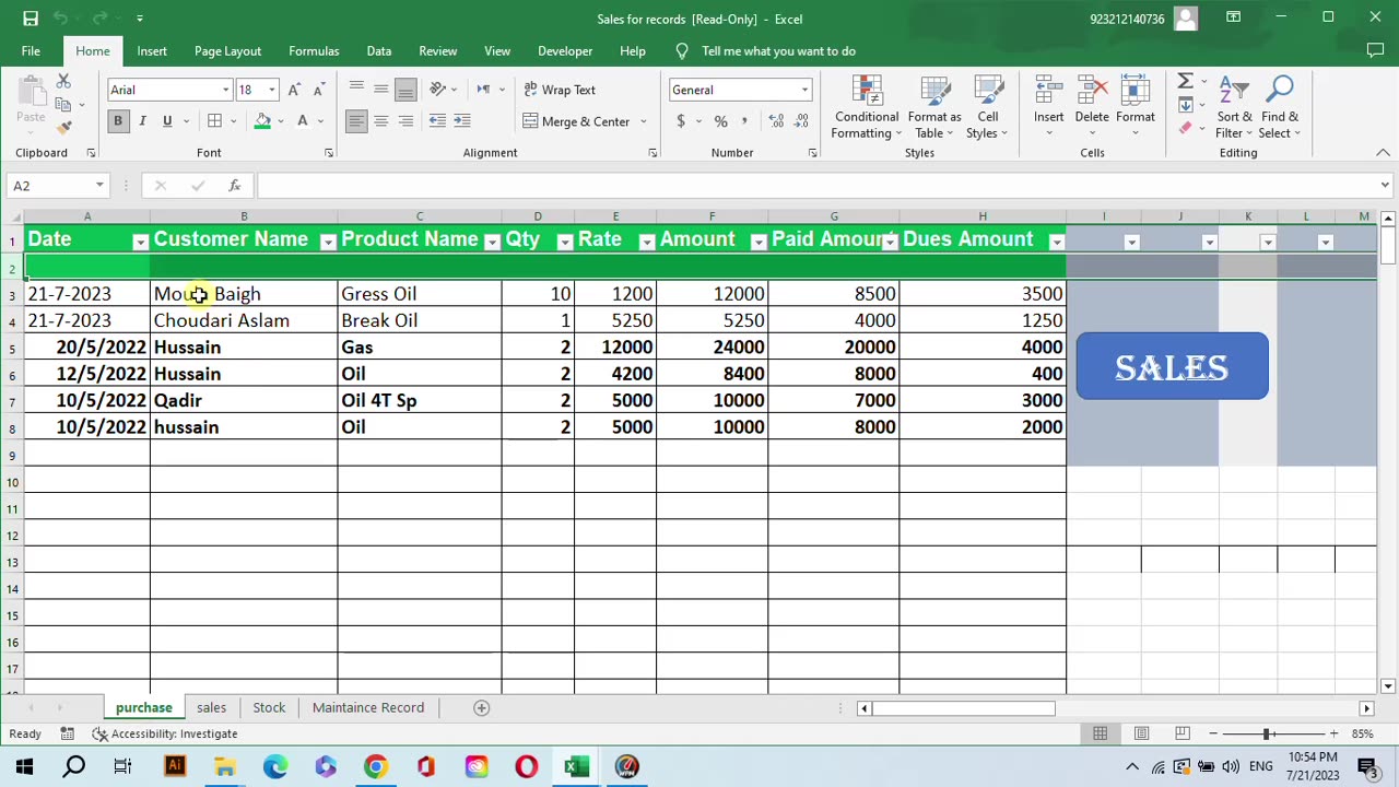 fully auto sale, purchase and stock record in excel