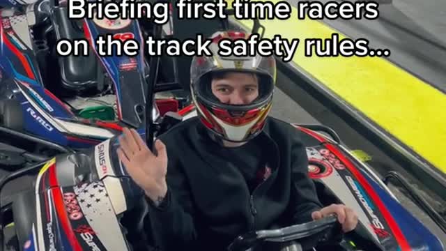 Briefing first time racers on the track safety rules...