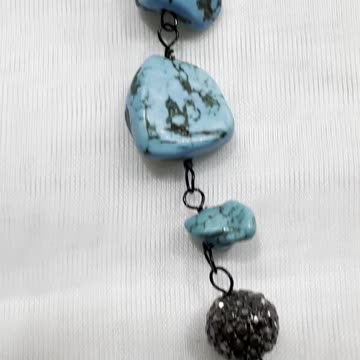 Handmade Unique 15”~18” Adjustable Necklace with Turquoise Nuggets, and Crystals