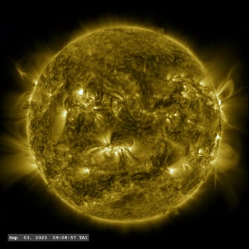 The M 6.0 flare erupts on the right limb of the sun in this view