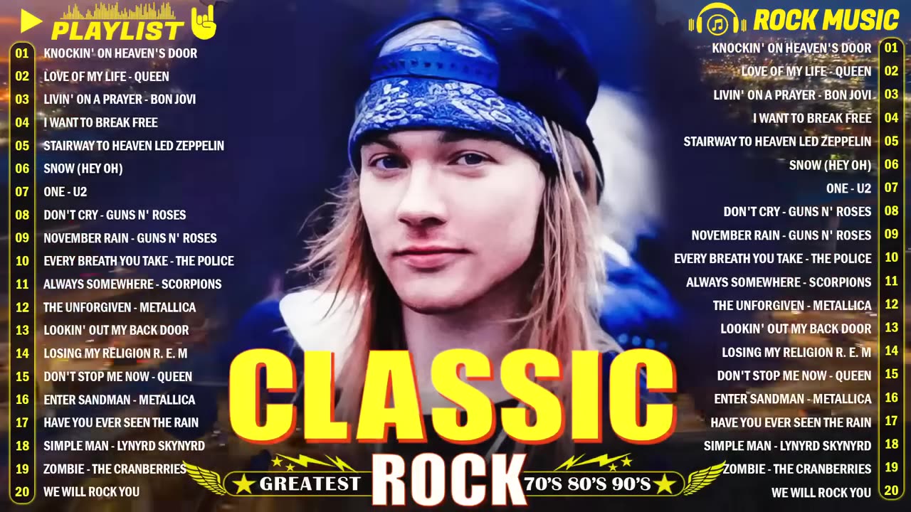 Guns N Roses, Bon Jovi, Scorpions, ACDC, Queen, Aerosmith - Best Classic Rock Songs 80's 90's