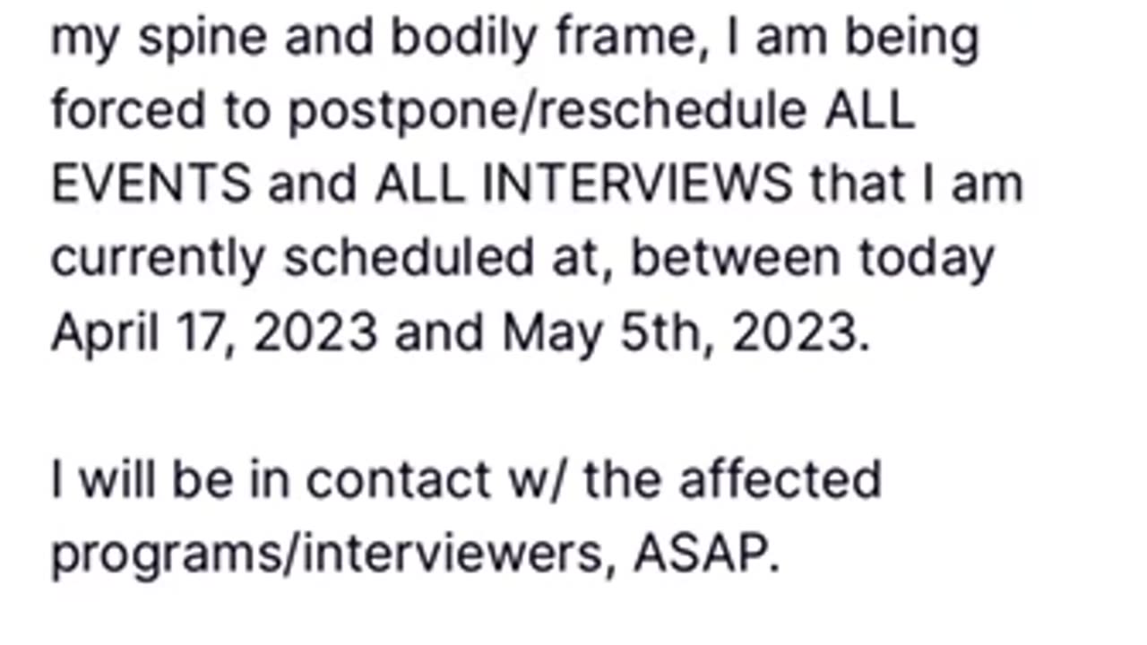 (4/17/2023) | Patriot Announcement: SG’s Personal Health and Request for Reschedule