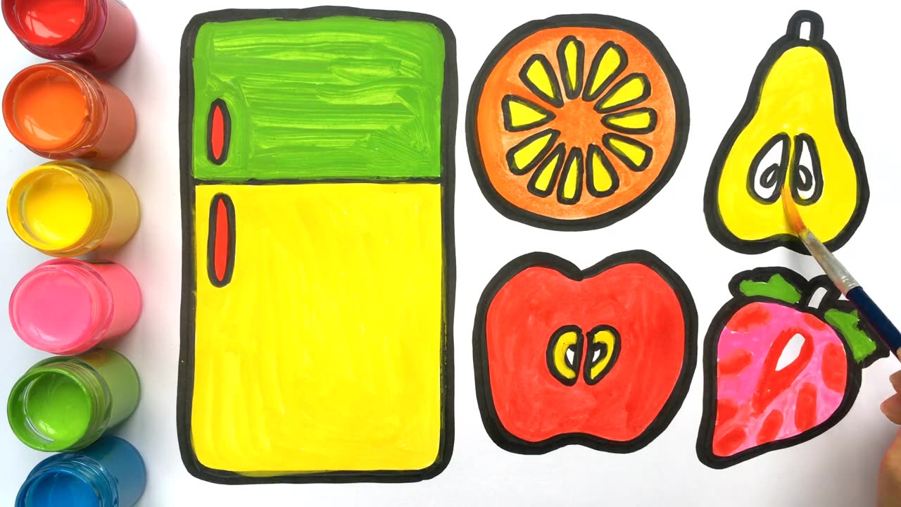 Draw Fruits and Refrigerator, How to Paint