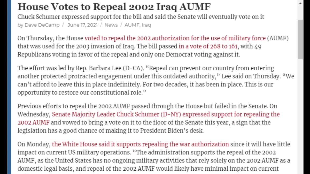 Conflicts of Interest #125: Repealing the 2002 Iraq War Authority Won’t End the War on Terror