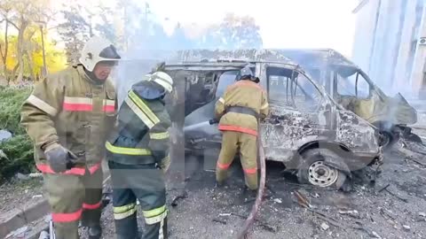 The Donetsk government administration hit by Ukrainian shelling