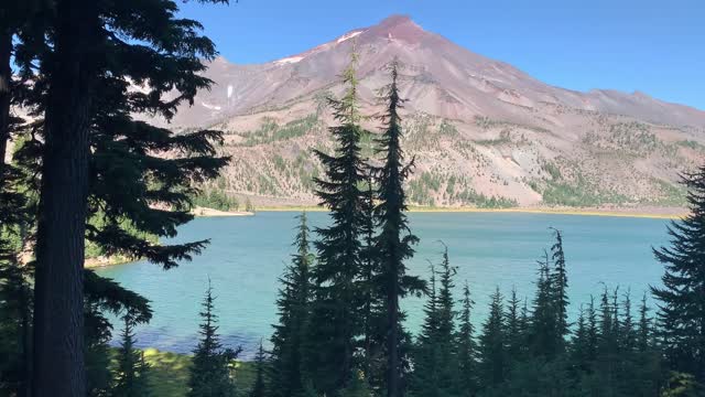 Central Oregon - Three Sisters Wilderness - Green Lakes - Forest Perspective of Majestic Mountain