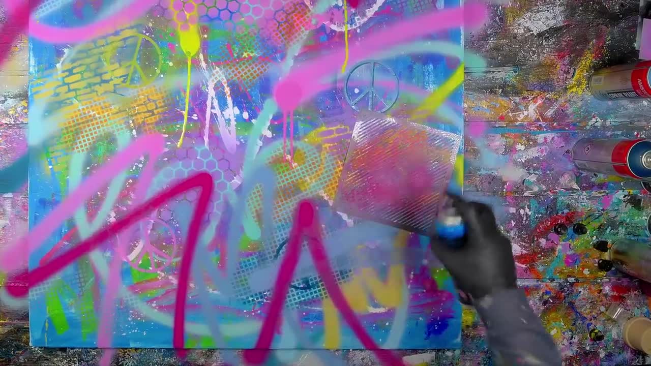 Colorful Pop Art / Abstract Painting Demo With Stencils | Peace7