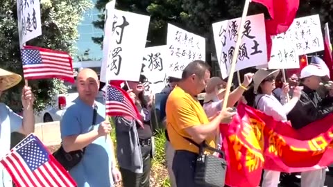 Supporter and protesters gather before arrival of Taiwan VP Lai in San Francisco