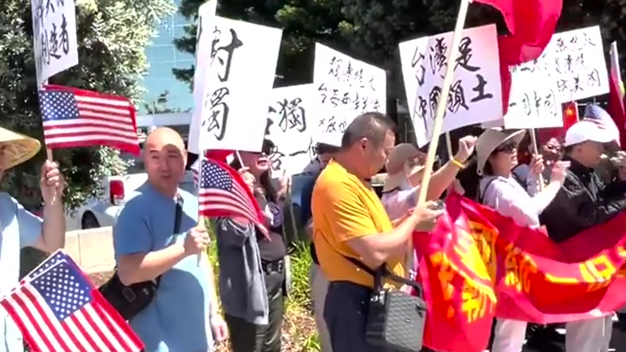 Supporter and protesters gather before arrival of Taiwan VP Lai in San Francisco