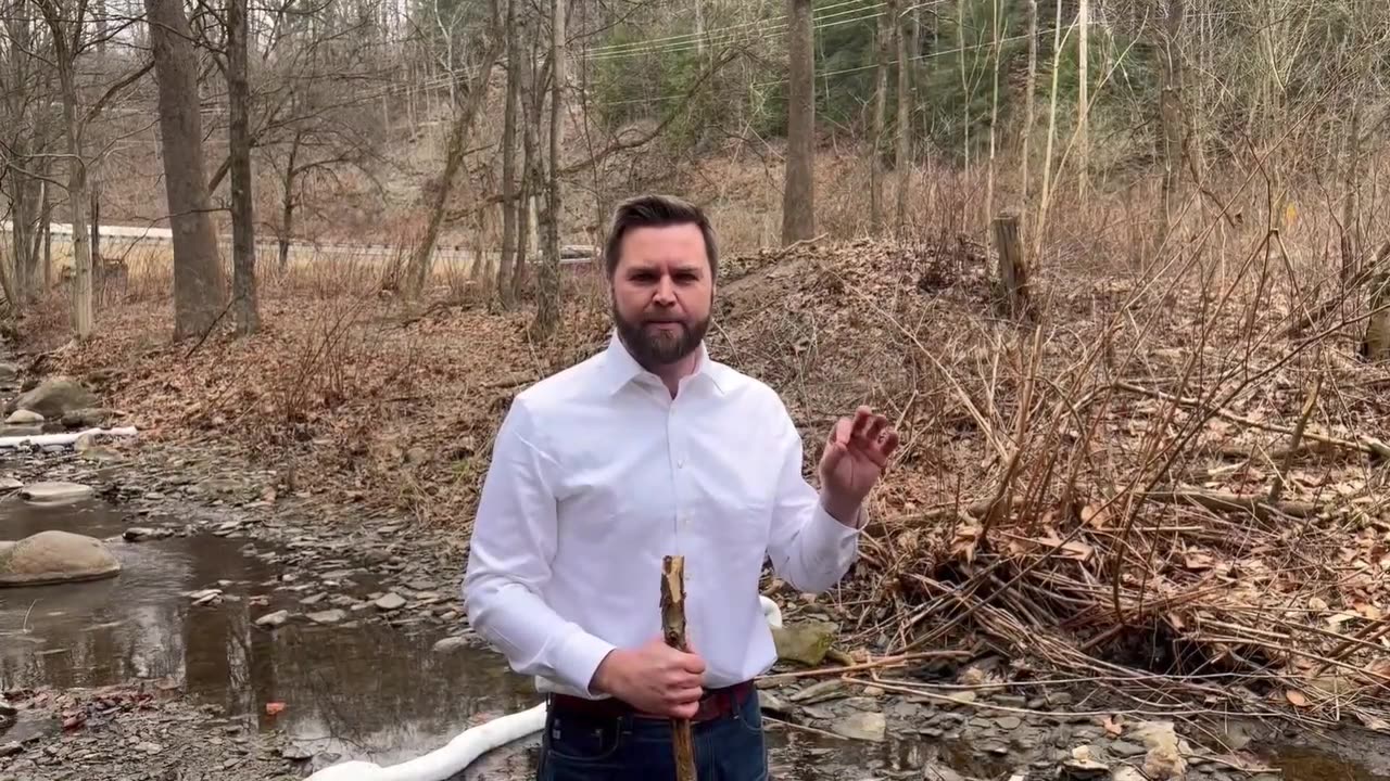 Senator JD Vance Shows Creek Contamination in Palestine, OH After Train Crash