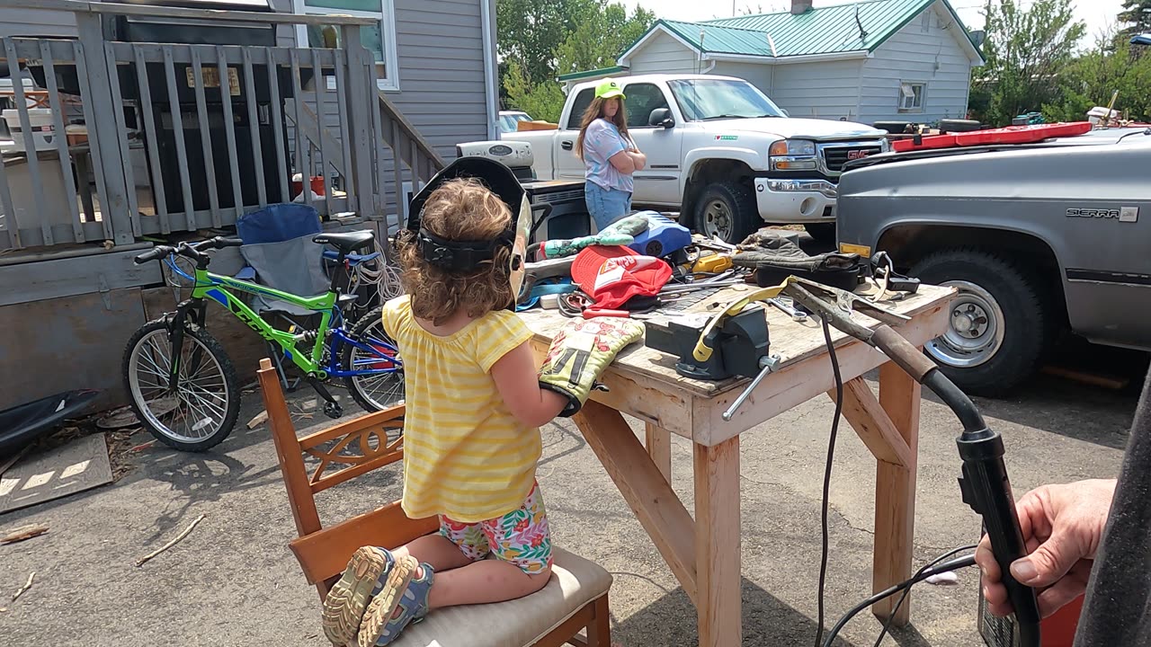 3 yr old Alexandria-Amelia-Augustina from Alberta learns to weld