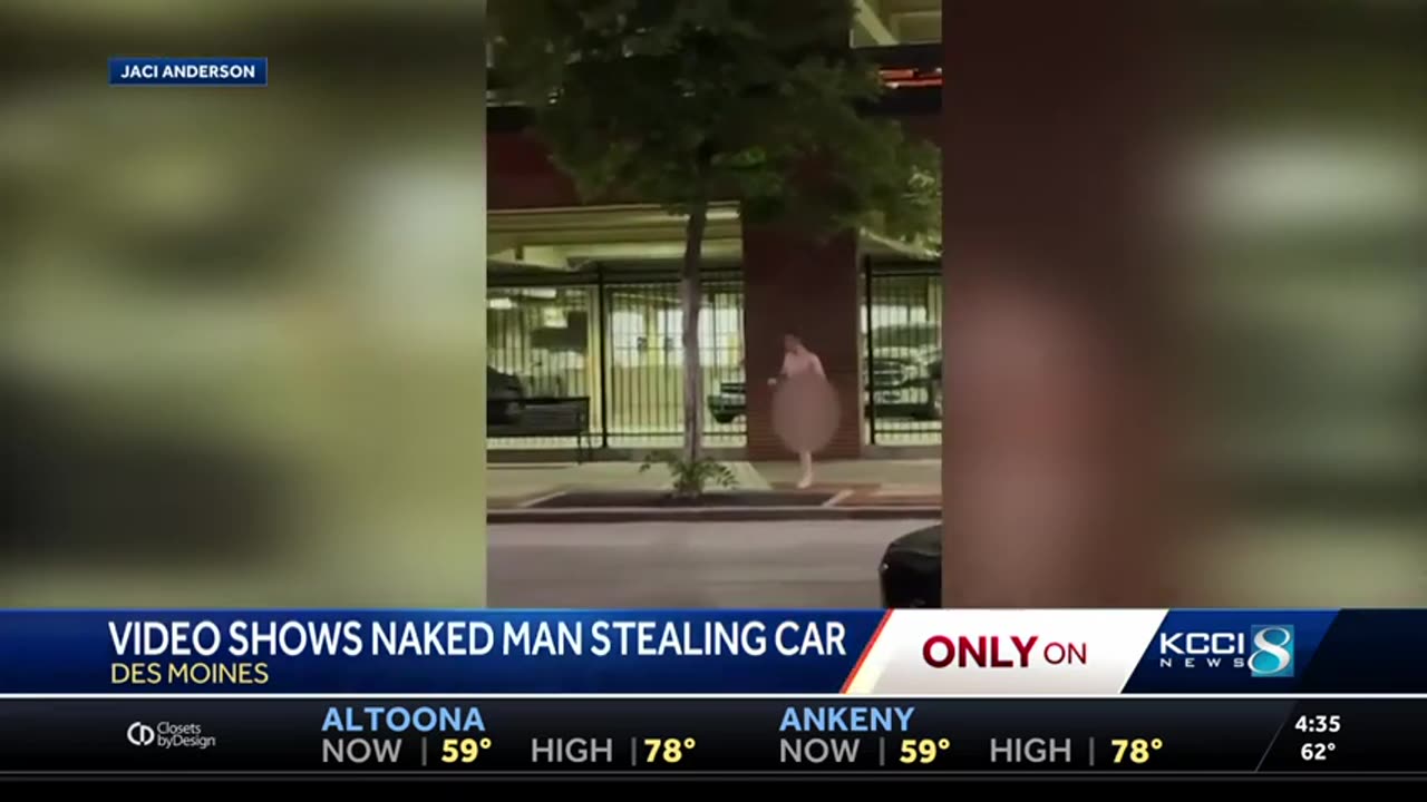 Video shows naked Des Moines man running down Court Avenue, stealing car