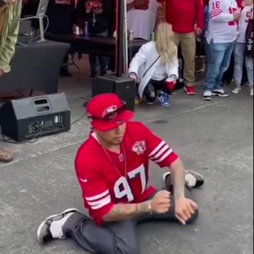 49er fan does a crazy dance after niners beat the Dallas cowboy's 23-17