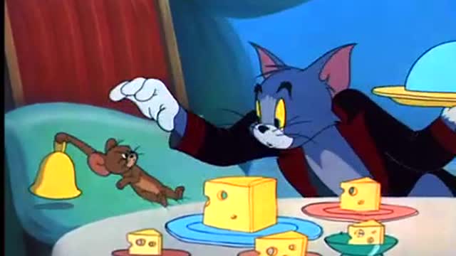 TOM & JERRY (TOM BRINGS FOOD TO JERRY, TOM IS LOOKING FOR THE DOG)