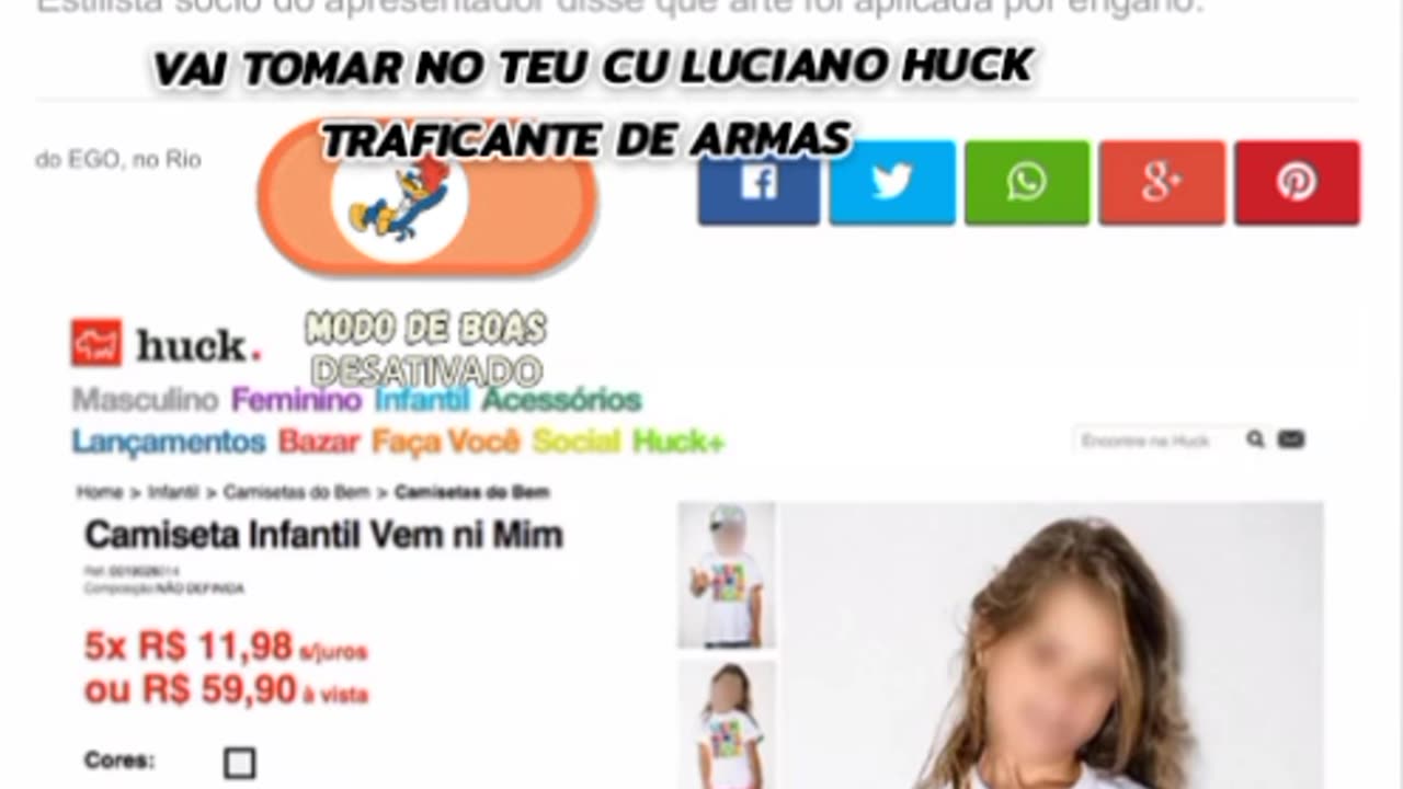 Vêm ni mim que eu tô facim: O traficante do Luciano Huck usa uma criança como se fosse uma prostituta para a grife de sua loja.