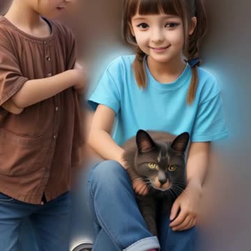 cute girl and cat AI Video animation