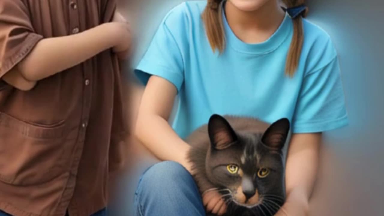 cute girl and cat AI Video animation