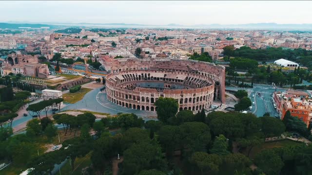 aerial rome italy sunrise colosseum cinematic