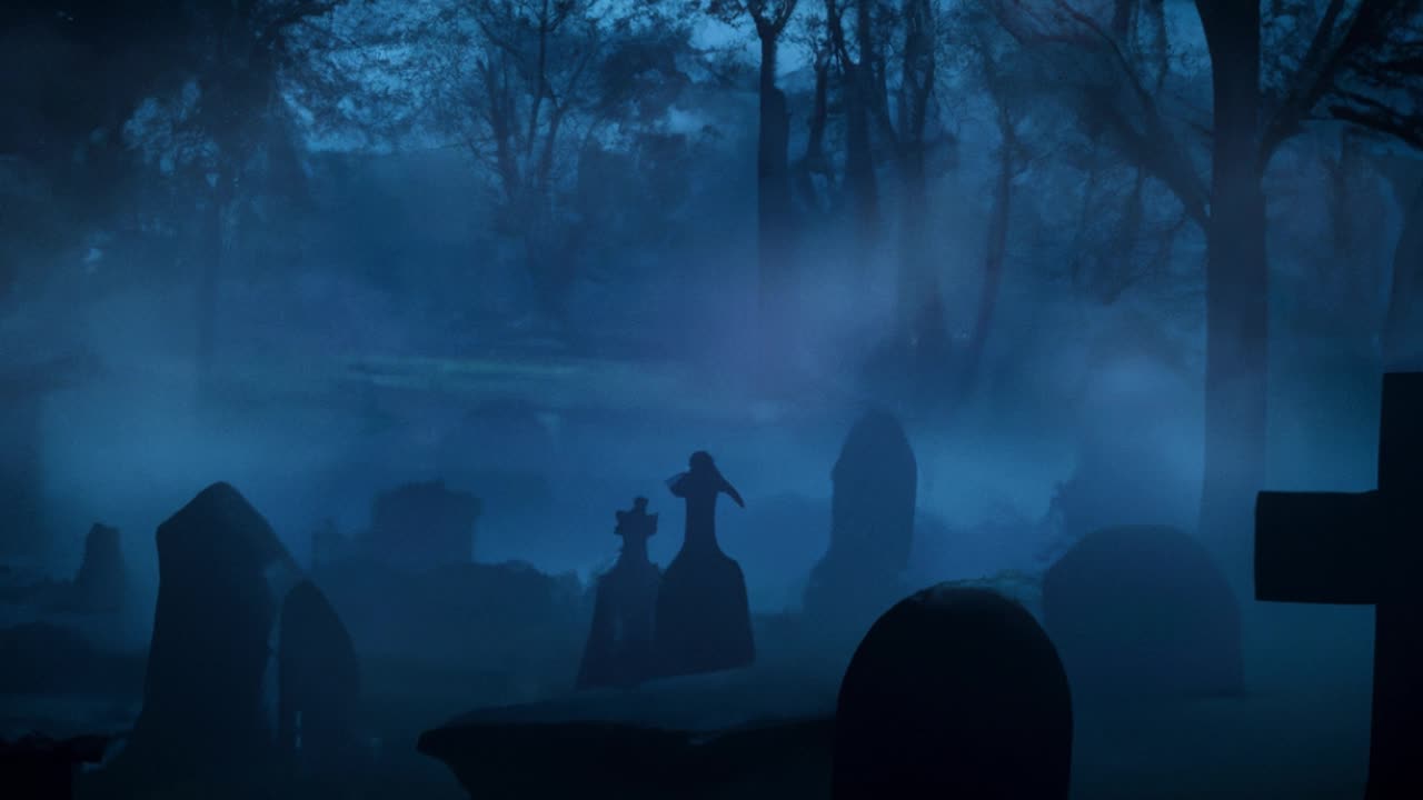 DARK RAINY NIGHT IN THE GRAVEYARD