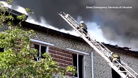 Footage shows blaze after shelling given as Ukraine’s Mykolaiv