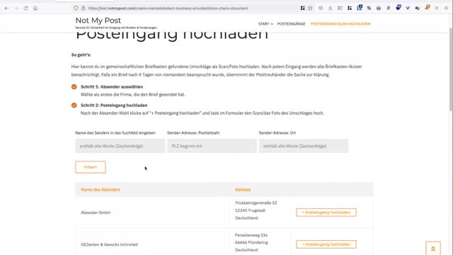 3. Test + Anleitung: Not my Post (Webdienst) - als Briefkasten-Entleerer am Post-Eingangsverzeichnis