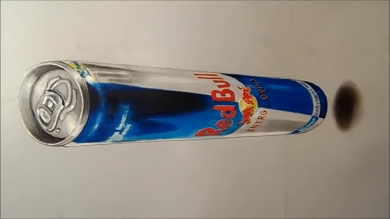 Levitating Red Bull Can - How to Draw 3D Red Bull - Trick Art on Paper