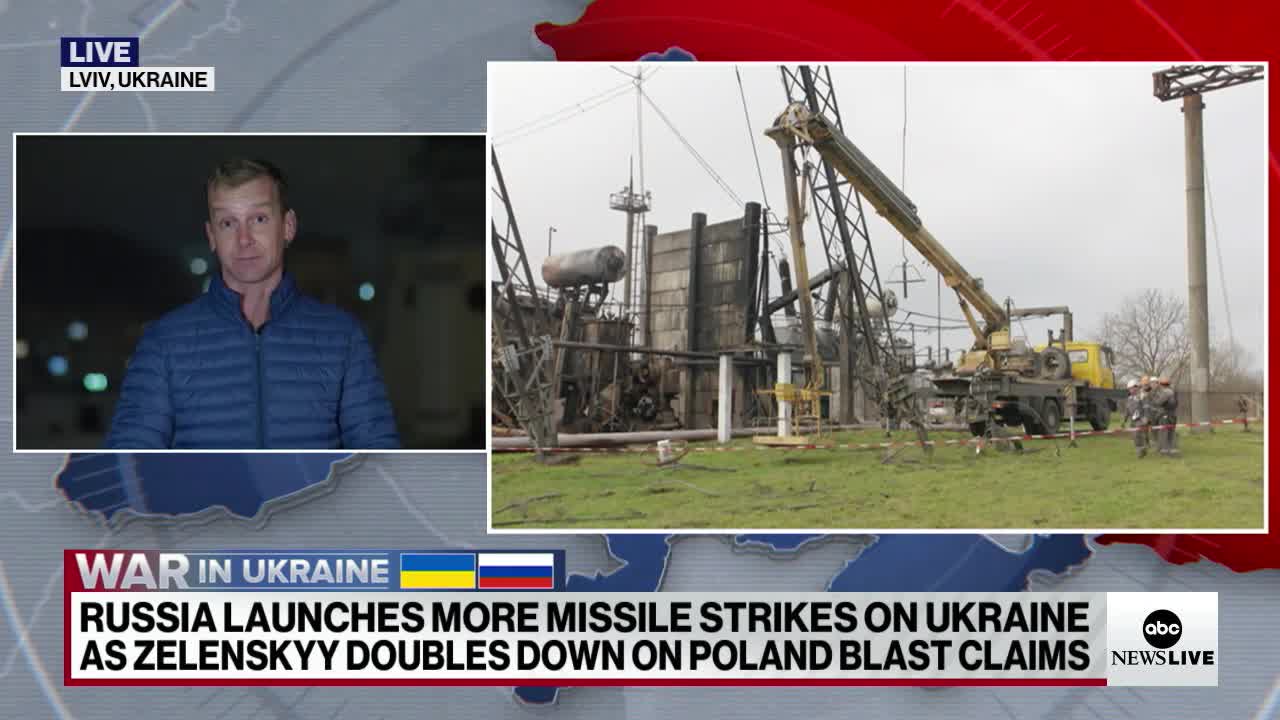 Russia launches more missile strikes as Ukraine blames Putin for strike on Poland