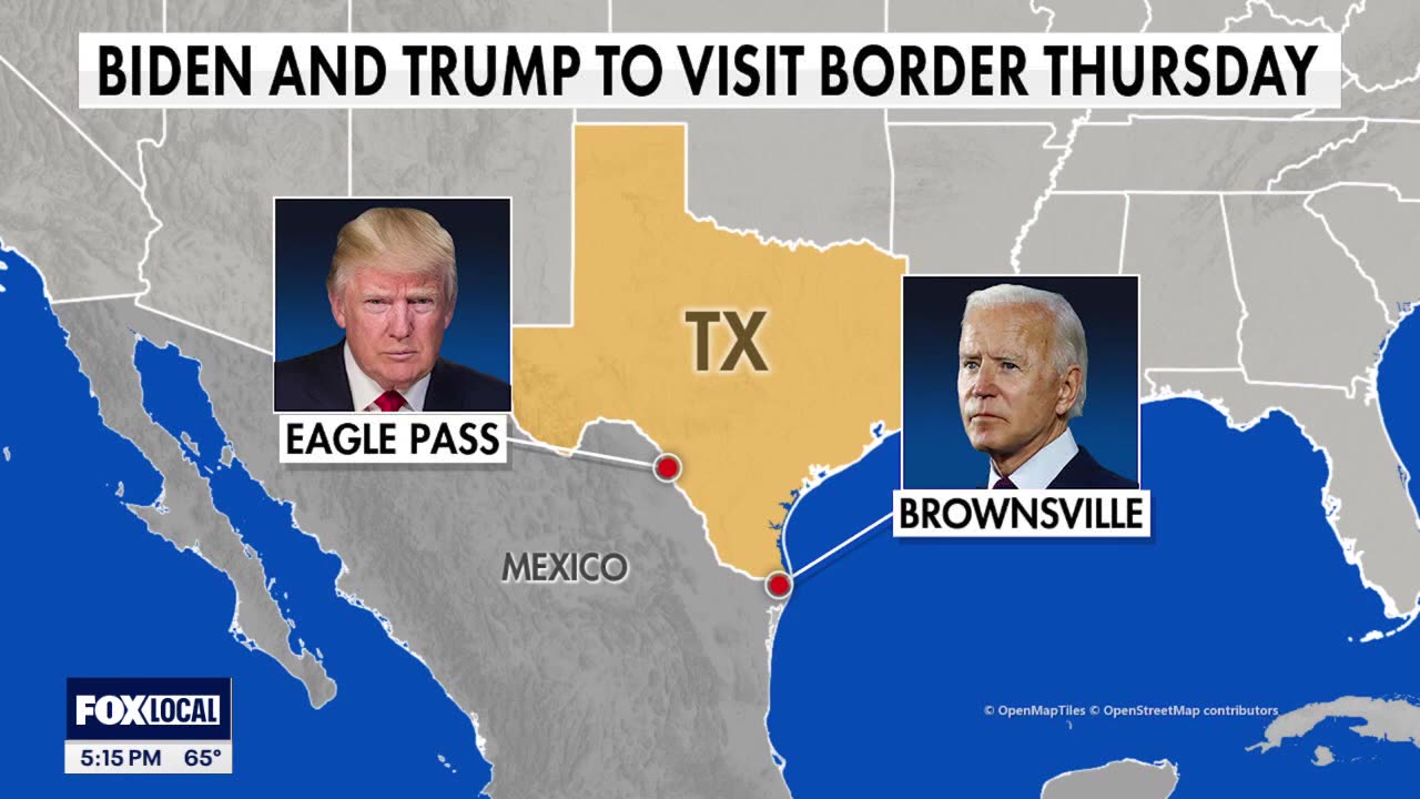 President Biden and Former President Donald Trump visiting Eagle Pass, Texas, near the Texas border